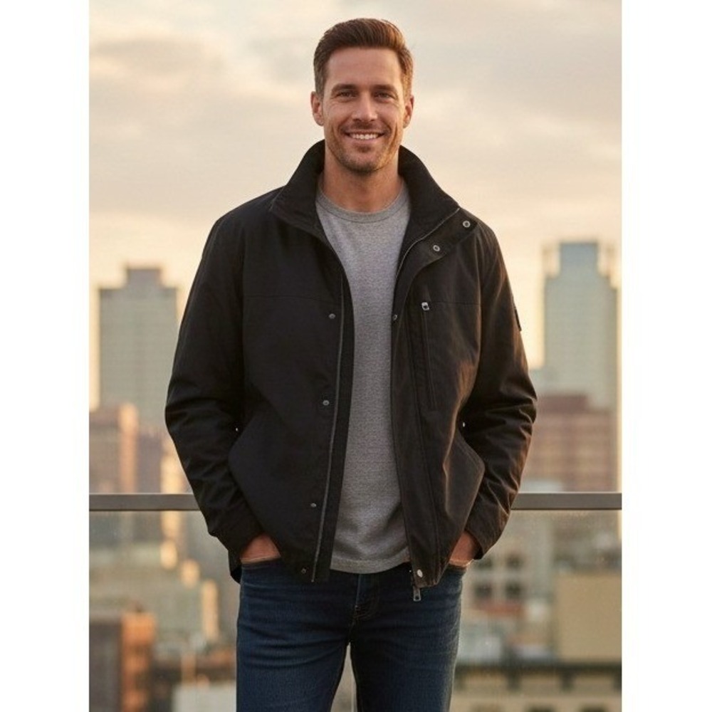 Michael Kors Bomber‎ Jacket Men's M Black Full Zip Micro Suede Insulated Outdoor